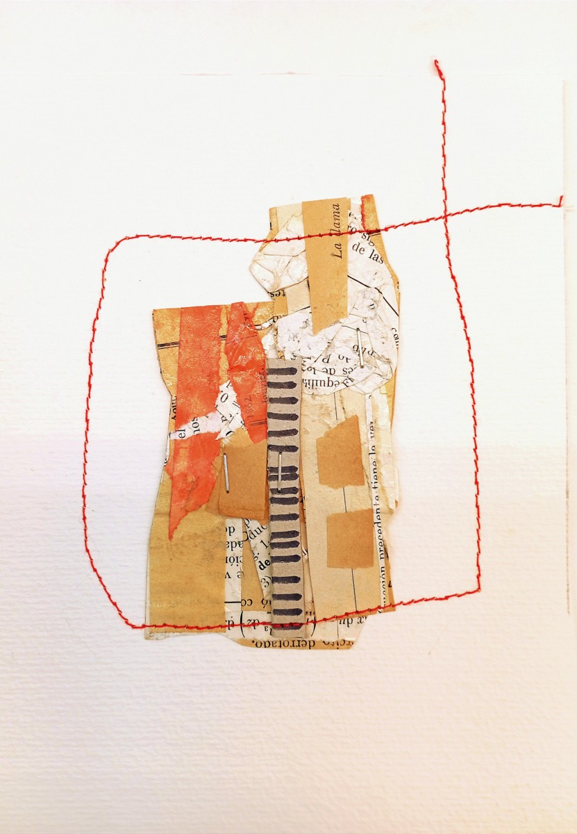 La llama. Collage y cosido sobre papel. 18x14cm. 2022